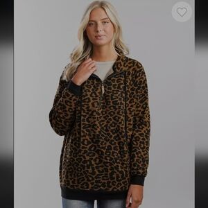 BKE Brown and Black Leopard Print Pullover